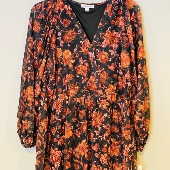 NWT size S black lined with a sheer floral overlay color red, orange black pink - Picture 2 of 11
